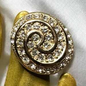 Signed Christian DIOR Single Clip on Earring Elegant Gold Spiral & Rhinestone